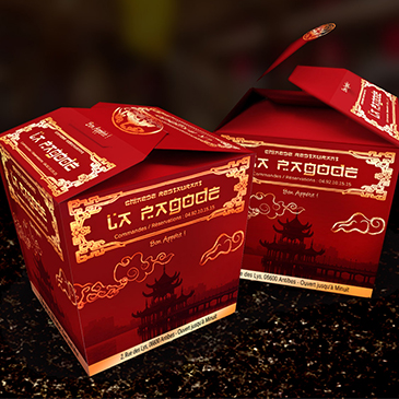 Design de boites à emporter pour fast-food chinois, Graphiste indépendant packagings agroalimentaire